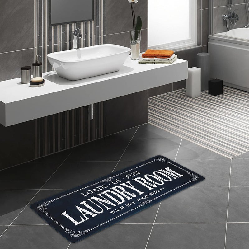 ROMAMIGO Non Slip Laundry Runner Rug - Farmhouse Kitchen Floor Mat for Mudroom and Bathroom - Black, 20 X 47 Inches - Image 3